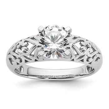 14k White Gold Peg Set Filigree Heart Design Solitaire Engagement Ring Mounting