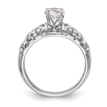 14k White Gold Peg Set Filigree Heart Design Solitaire Engagement Ring Mounting — alternate view