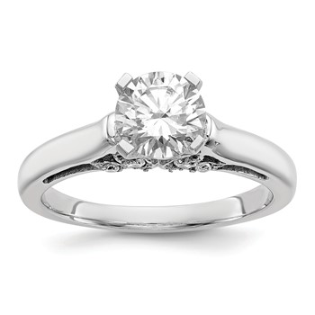 14k White Gold Peg Set Leaf Design Solitaire Engagement Ring Mounting