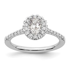 Image of 14k White Gold 1/3 carat Lab Grown Diamond VS/SI+ G+ 1/2 carat Center Oval Semi Mount Halo Engagement Ring