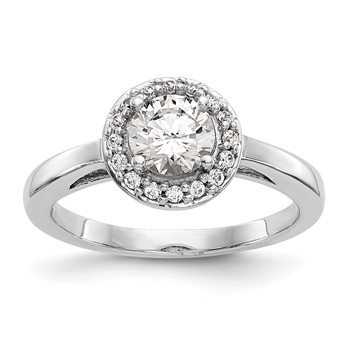 14K White Gold Halo (Holds 3/4 carat (6.5mm) Round Center) Engagement Ring Mounting