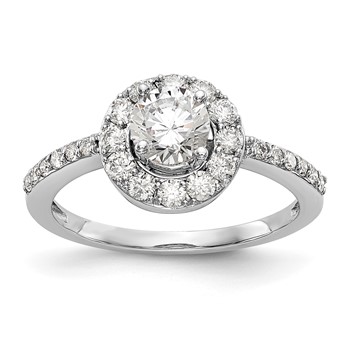 14K White Gold Halo (Holds 1/2 carat (5.00mm) Round Center) Engagement Ring Mounting