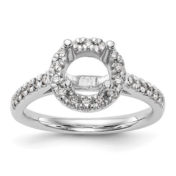14K White Gold Round Halo Engagement Ring Mounting