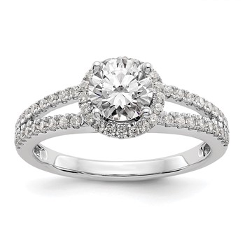 14K White Gold Round Halo Plus Engagement Ring Mounting