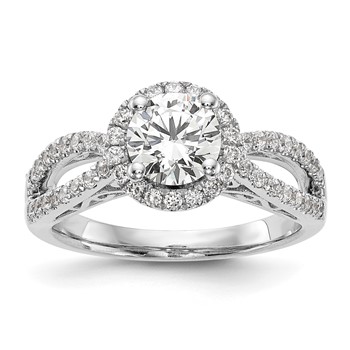 14k White Gold 5/8 carat Lab Grown Diamond VS/SI+ G+ 1 carat Center Round Semi Mount Halo Engagement Ring