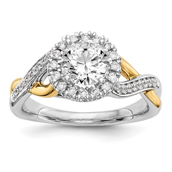 14K Yellow and White Gold Round Diamond Semi-Mount Halo Engagement Ring