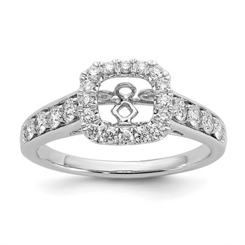 14k White Gold Halo Plus Peg Set 1/2 carat Diamond Semi-Mount Engagement Ring