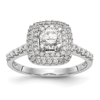 14K White Gold Double Cushion HaloEngagement Ring Mounting