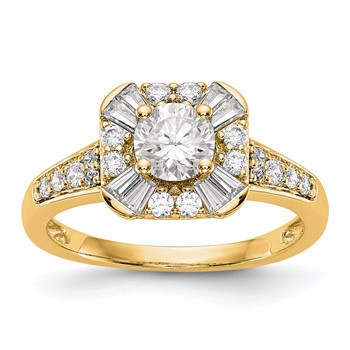 14k Yellow Round Cushion Halo Engagement Ring Mounting