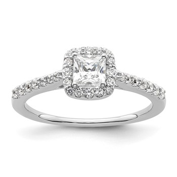 14K White Gold Halo Plus (Holds 1/2 carat (4.3mm) Princess Center) 1/3 carat Diamond Semi-Mount Engagement Ring
