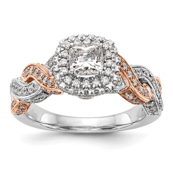 14K Rose/White Gold Diamond Cushion Semi-Mount Halo Engagement Ring