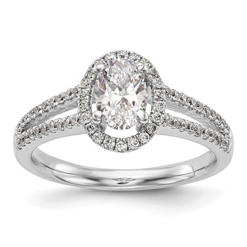 14K White Gold Oval Oval Halo Engagement Ring Mounting
