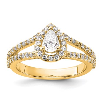 14k Yellow TRUE ORIGIN Lab Grown Diamond VS+ F+ S/M Pear Halo Eng.