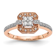 Image of 10K Rose Gold Square Halo Cluster 1/5 carat Diamond Complete Engagement Ring