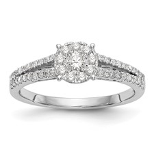 Image of 14K White Gold Halo Cluster 1/2 carat Diamond Complete Engagement Ring
