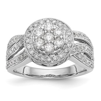 14K White Gold Complete Diamond Cluster Engagement Ring