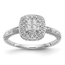 Image of 14K White Gold Square Halo Cluster 1/5 carat Princess/Round Diamond Complete Engagement Ring