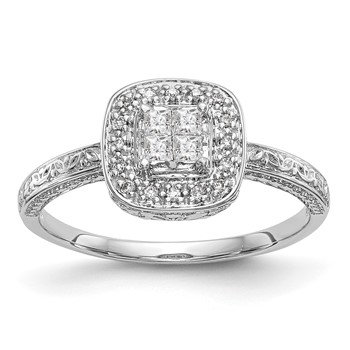 14K White Gold Cluster Engagement Ring Mounting