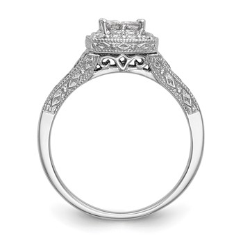 14K White Gold Square Halo Cluster 3/4 carat Princess/Round Diamond Complete Engagement Ring — alternate view
