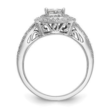 14K White Gold Square Halo Cluster 5/8 carat Princess/Round Diamond Complete Engagement Ring — alternate view
