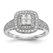 Image of 14K White Gold Square Halo Cluster 5/8 carat Princess/Round Diamond Complete Engagement Ring
