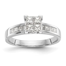 Image of 14K White Gold Square Cluster 3/4 carat Princess Diamond Complete Engagement Ring