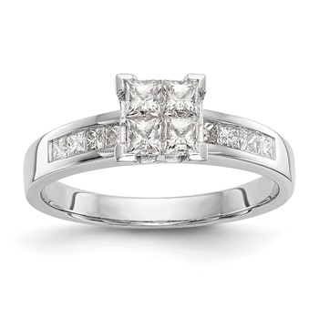 14K White Gold Square Cluster 3/4 carat Princess Diamond Complete Engagement Ring