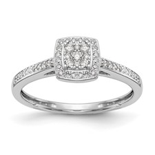 Image of 14K White Gold Square Halo Cluster 1/5 carat Diamond Complete Engagement Ring