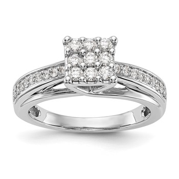 14K White Gold Complete Diamond Cluster Engagement Ring