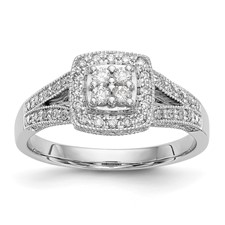 Image of 14K White Gold Square Halo Cluster 1/2 carat Diamond Complete Engagement Ring