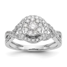 Image of 14K White Gold Halo Cluster 3/4 carat Diamond Complete Engagement Ring