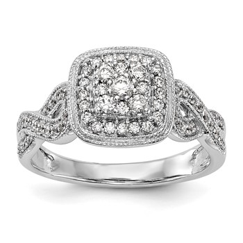 14K White Gold Complete Diamond Cluster Engagement Ring