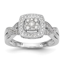Image of 14K White Gold Square Halo Cluster 3/8 carat Diamond Complete Engagement Ring