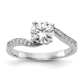 14k White Gold Round By-Pass Engagement Ring Mounting