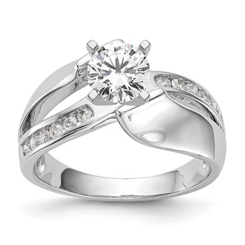 14k White Gold By-Pass Peg Set Engagement Ring Mounting