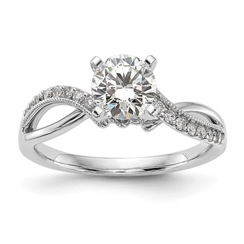 14k White Gold Criss-Cross Peg Set Engagement Ring Mounting