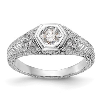 14K White Gold Hexagon Bezel Engagement Ring Mounting