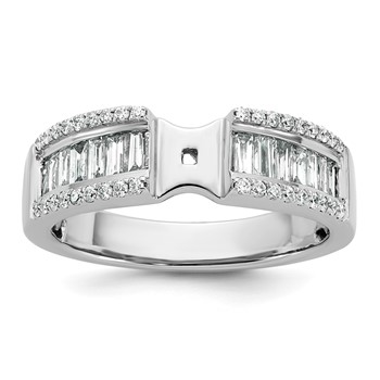 14K White Gold Peg Set 3/4 carat Round/Baguette Diamond Semi-mount Engagement Ring