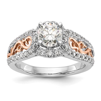 14k White Gold & Rose Gold Diamond Peg Set Semi-mount Engagement Ring