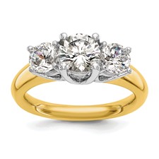 Image of 14k Two Tone Three Stone 3/4 carat Center Round and 3/8 carat Side Stone Engagement Ring Mounting