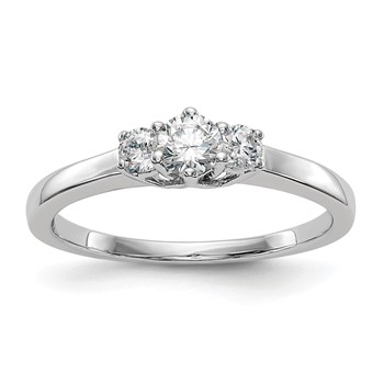 14K White Gold 3-Stone (Holds 1/4 carat (4.1mm) Round Center) Includes 2-2.7mm Round Side Diamonds Semi-Mount Engagement Ring
