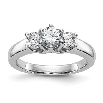 14K White Gold 3-Stone (Holds 1/2 carat (5.2mm) Round Center) Includes 2-4.0mm Round Side Diamonds Semi-Mount Engagement Ring