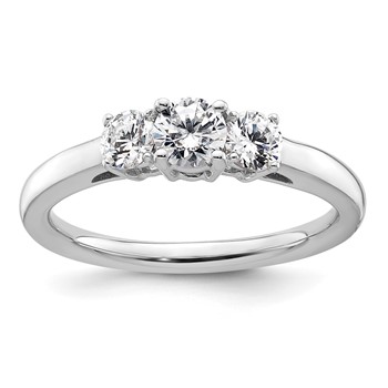 14K White Gold 3-Stone (Holds 3/8 carat (4.6mm) Round Center and (2-3.7mm) Round Sides) Engagement Ring Mounting