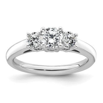 14K White Gold 3-Stone (Holds 1/2 carat (5.2mm) Round Center and (2-4.1mm) Round Sides) Engagement Ring Mounting