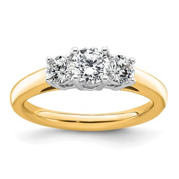 14K Two-tone 3-Stone (Holds 1/2 carat (5.2mm) Round Center and (2-4.1mm) Round Sides) Engagement Ring Mounting