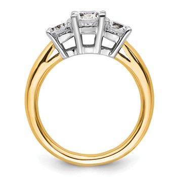 14K Two-tone 3-Stone (Holds 3/4 carat (5.8mm) Round Center and (2-4.6mm) Round Sides) Engagement Ring Mounting — alternate view