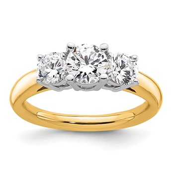14K Two-tone 3-Stone (Holds 3/4 carat (5.8mm) Round Center and (2-4.6mm) Round Sides) Engagement Ring Mounting