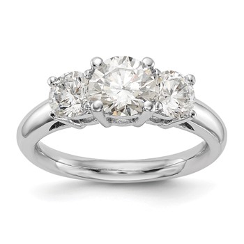 14K White Gold 3-Stone (Holds 1.5 carat (7.5mm) Round Center and (2-5.8mm) Round Sides) Engagement Ring Mounting