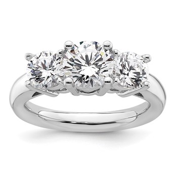 14K White Gold 3-Stone (Holds 1.25 carat (7.00mm) Round Center and (2-5.5mm) Round Sides) Engagement Ring Mounting