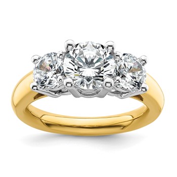 14K Two-tone 3-Stone (Holds 1.5 carat (7.5mm) Round Center and (2-5.8mm) Round Sides) Engagement Ring Mounting